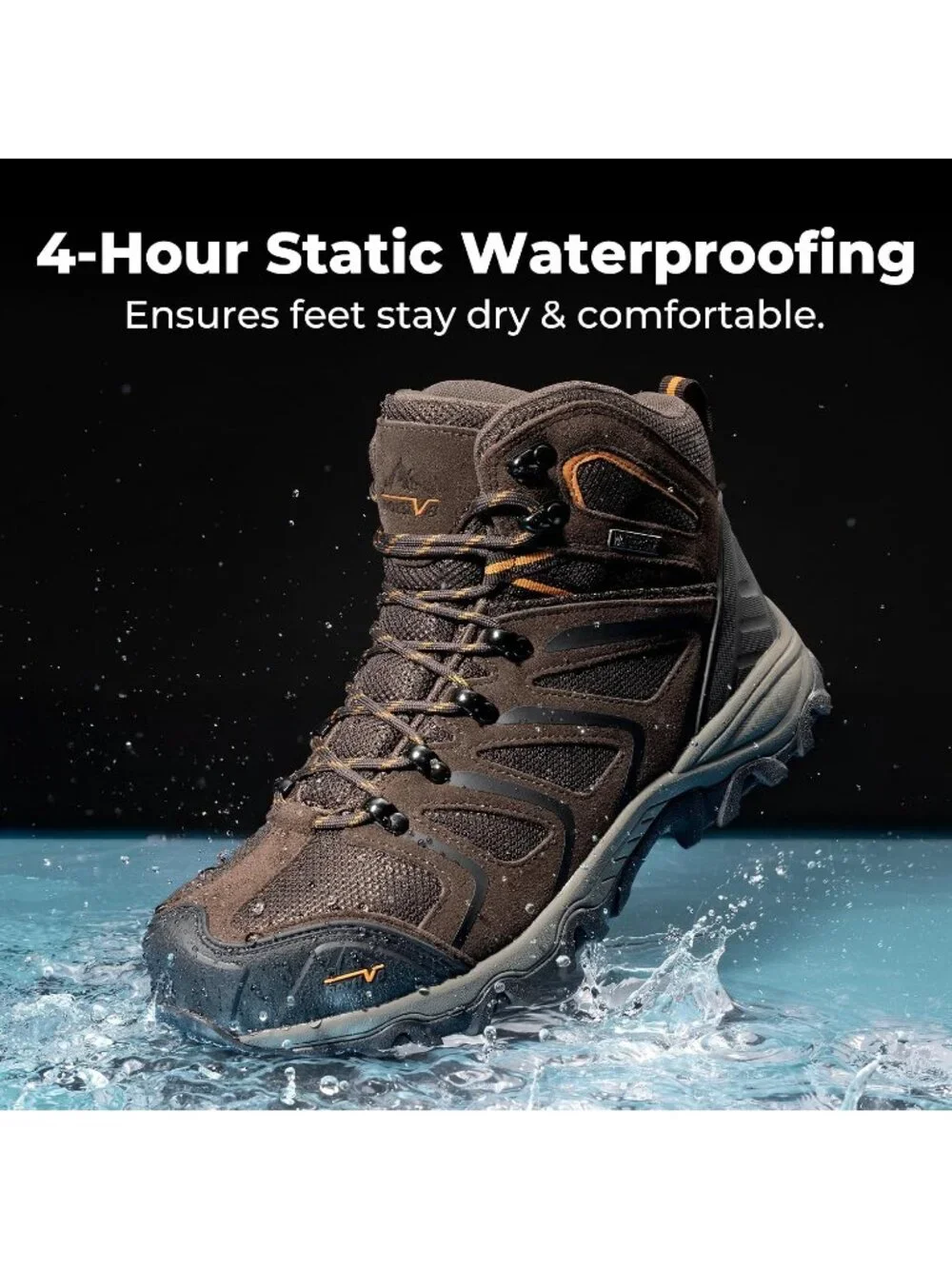 Men's Brown Waterproof Shoes Casual Mid Top Steel Toe Non Slip Hiking Boots